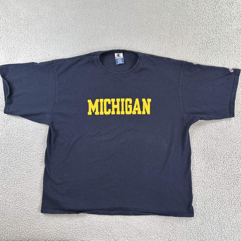 Vintage 90s Champion Michigan Wolverines Shirt Men 2XL Blue Spellout Logo